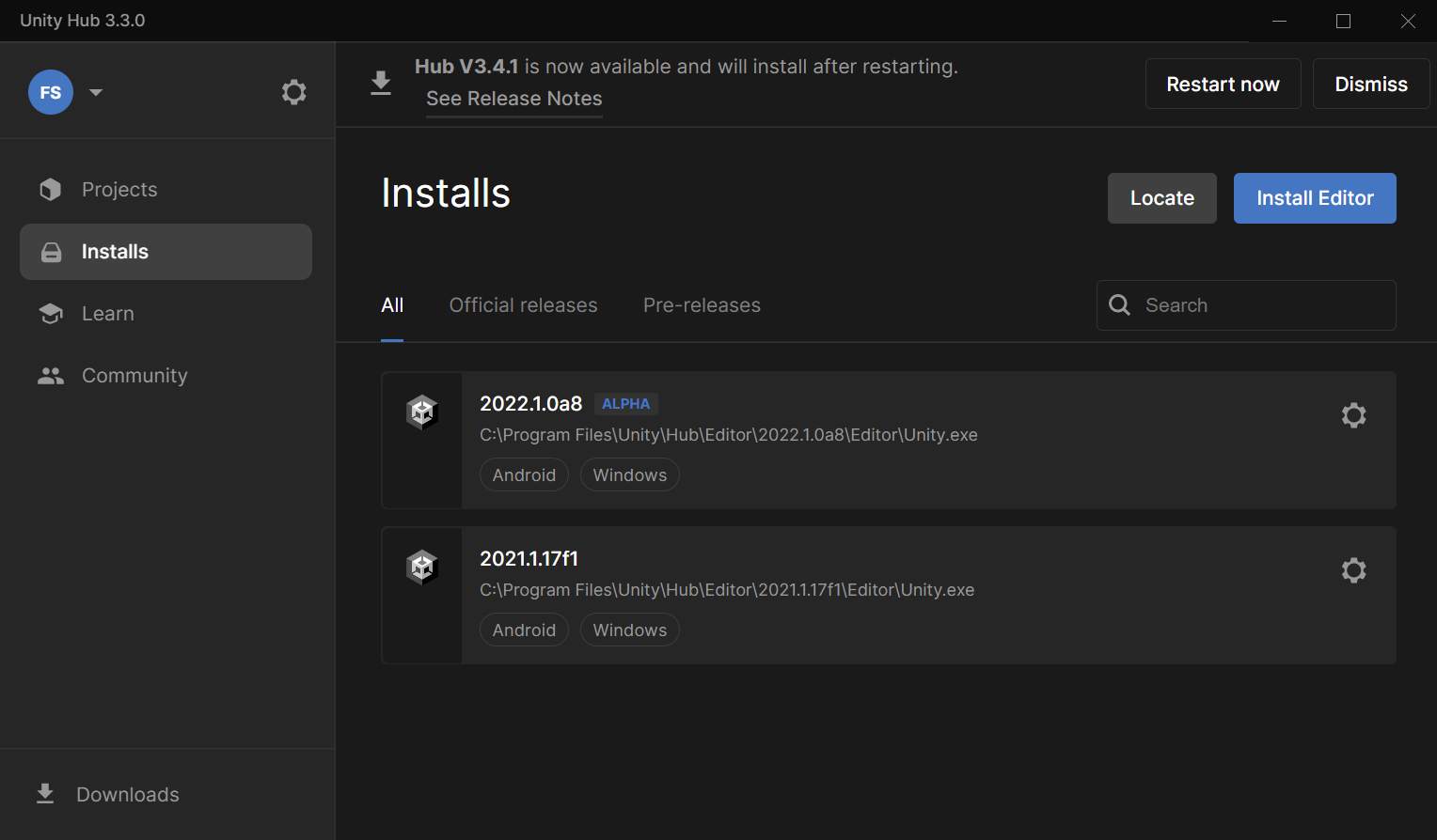 Installation Unity Hub