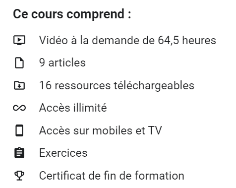 Fiche détails cours Udemy